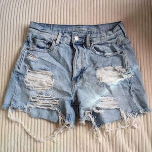 American Eagle Distressed Light Wash High Waisted Jean Shorts